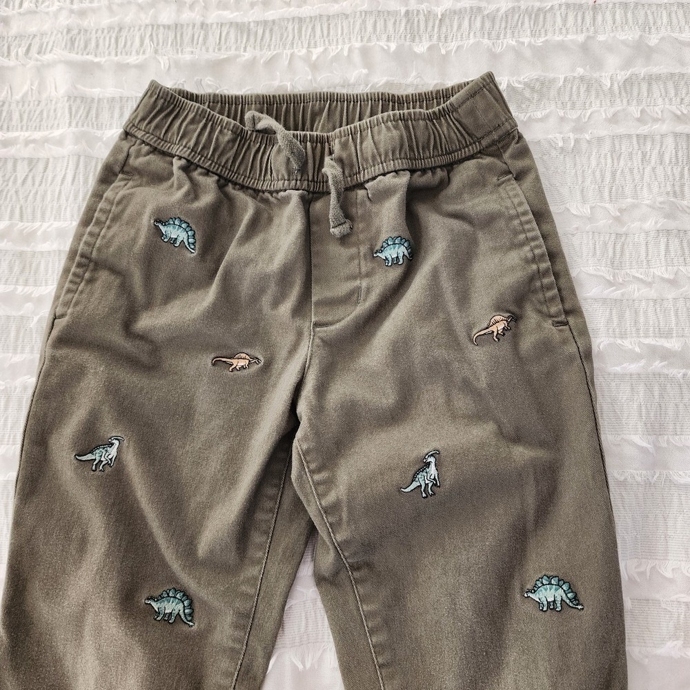 Janie and Jack Dinosaur Pants Kids Size 6 Olive Green Embroidered Chino Playwear - Picture 6 of 12